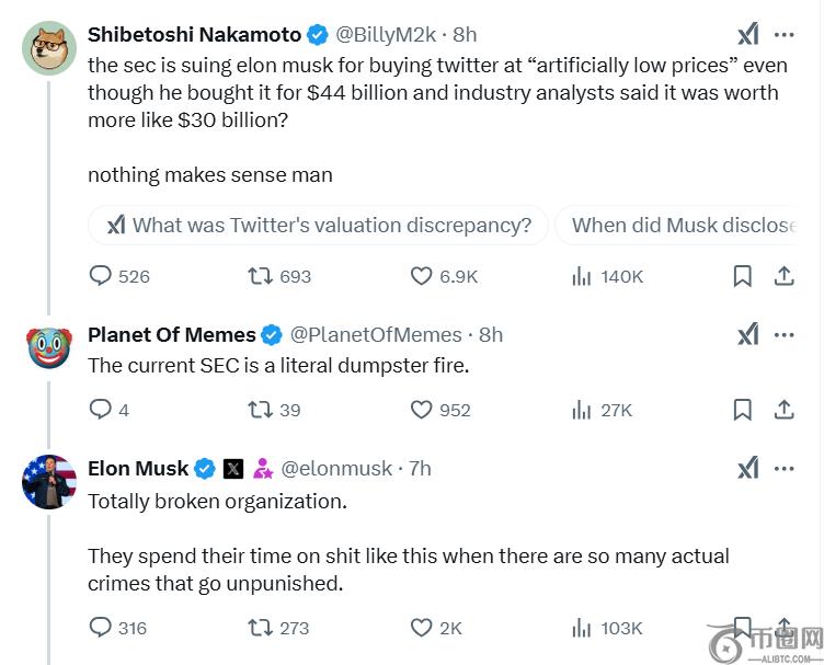 Dogecoin founder and Elon Musk reacting to the SEC lawsuit