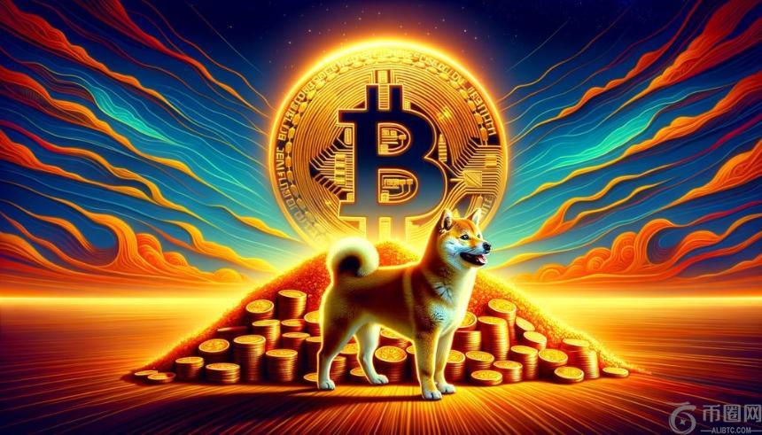 柴犬币前发光的比特币金字塔