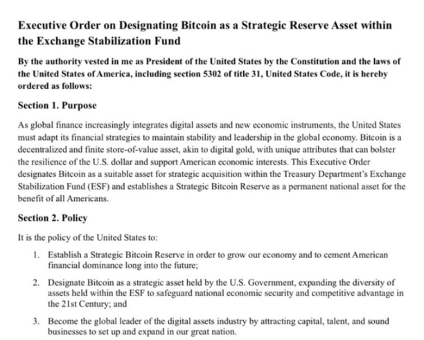 “美国战略比特币储备”行政命令：BTC纳入永久国家资产管理-第1张图片-欧意下载